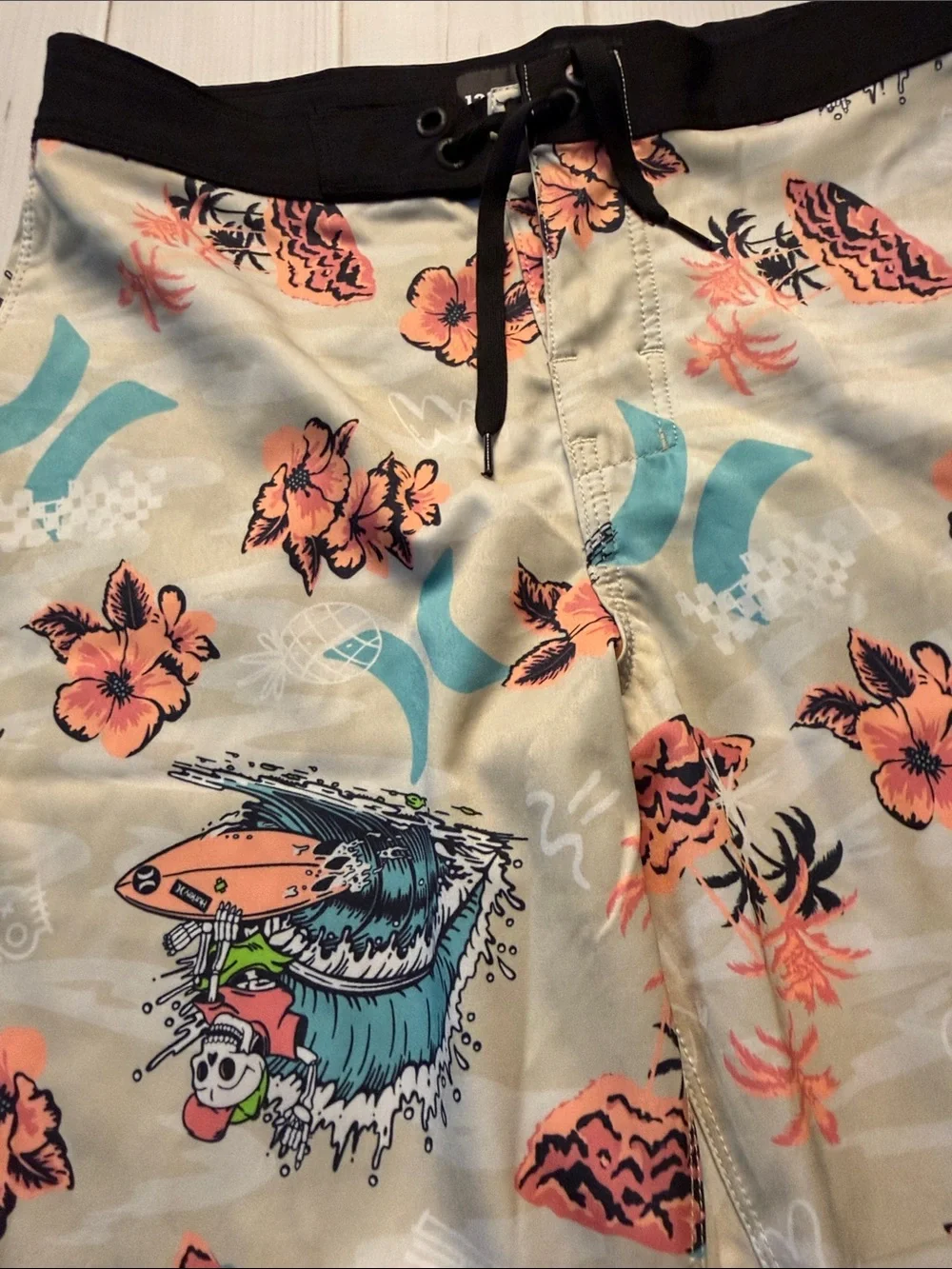Hurley Beige Floral & Teal Surf Graphic Boardshorts